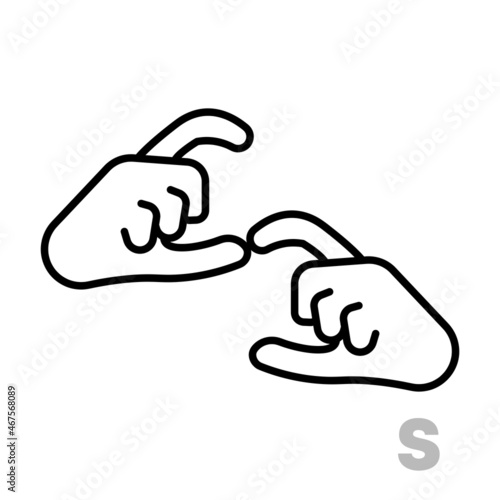Letter S Universal and handicapped hand alphabet letter. Simple clear linear letter S, hand language. Learning the alphabet, non-verbal deaf-mute communication, expressive gestures vector.