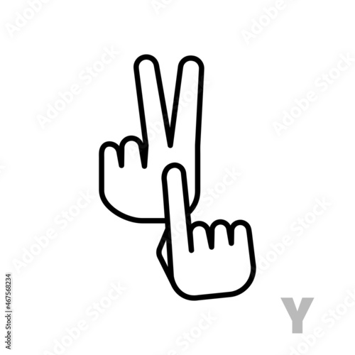 Letter Y Universal and handicapped hand alphabet letter. Simple clear linear letter Y, hand language. Learning the alphabet, non-verbal deaf-mute communication, expressive gestures vector.