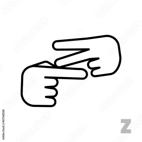Letter Z Universal and handicapped hand alphabet letter. Simple clear linear letter Z, hand language. Learning the alphabet, non-verbal deaf-mute communication, expressive gestures vector.