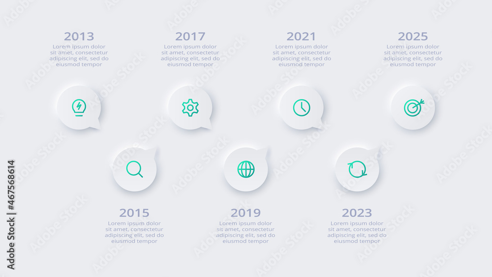 Neumorphic flow chart infographic. Creative concept for infographic with 7 steps, options, parts or processes. Neumorphic flow chart infographic. Creative concept for infographic with 7 steps, options, parts or processes.