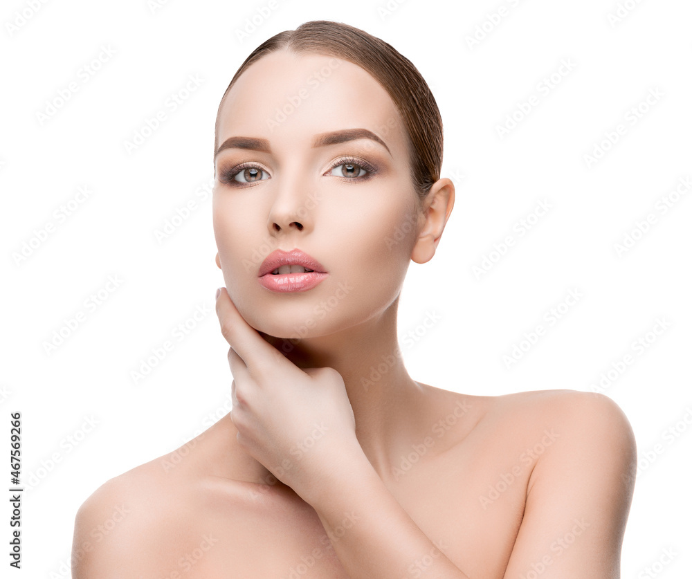 Beautiful Young Woman with Clean Fresh Skin isolated on white background Beautiful Young Woman with Clean Fresh Skin isolated on white background