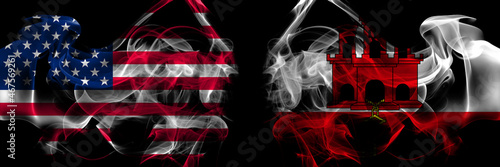 Wallpaper Mural United States of America vs British, Britain, Gibraltar smoke flags placed side by side Torontodigital.ca