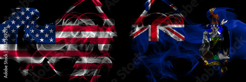 Wallpaper Mural United States of America vs British, Britain, South Georgia and the South Sandwich Islands smoke flags placed side by side Torontodigital.ca