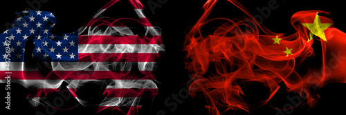 Wallpaper Mural United States of America vs China, Chinese smoke flags placed side by side Torontodigital.ca