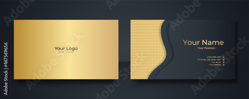 Modern Business Card - Creative and Clean Business Card Template. Luxury business card design template. Elegant dark back background with abstract golden wavy shapes lines shiny. Vector illustration