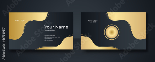 Modern elegant luxury black and gold business card design template. Business card design with elegant pattern. Modern concept with golden decoration art. Vector illustration print template.