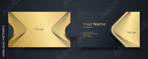 Modern elegant black and gold business card design. Luxurious business card with golden line pattern template design. Creative and Clean Business Card Template. Vector illustration