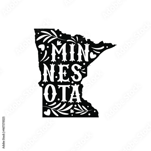 Minnesota state map with doodle decorative ornaments. For printing on souvenirs and T-shirts