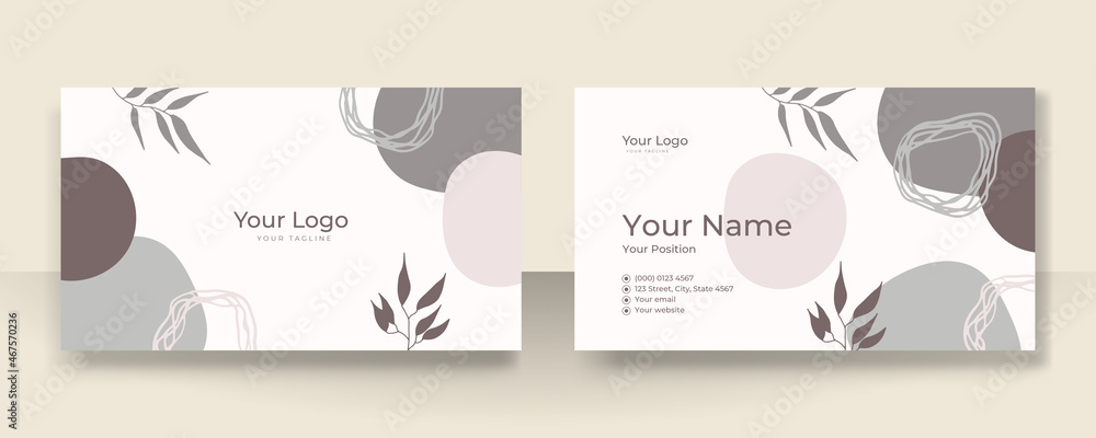 Business card design with elegant organic pattern. Modern concept with tan nude beige champagne brown soft pastel blob, liquid, floral, botanical, minimalist decoration art. Trendy Vector illustration Business card design with elegant organic pattern. Modern concept with tan nude beige champagne brown soft pastel blob, liquid, floral, botanical, minimalist decoration art. Trendy Vector illustration