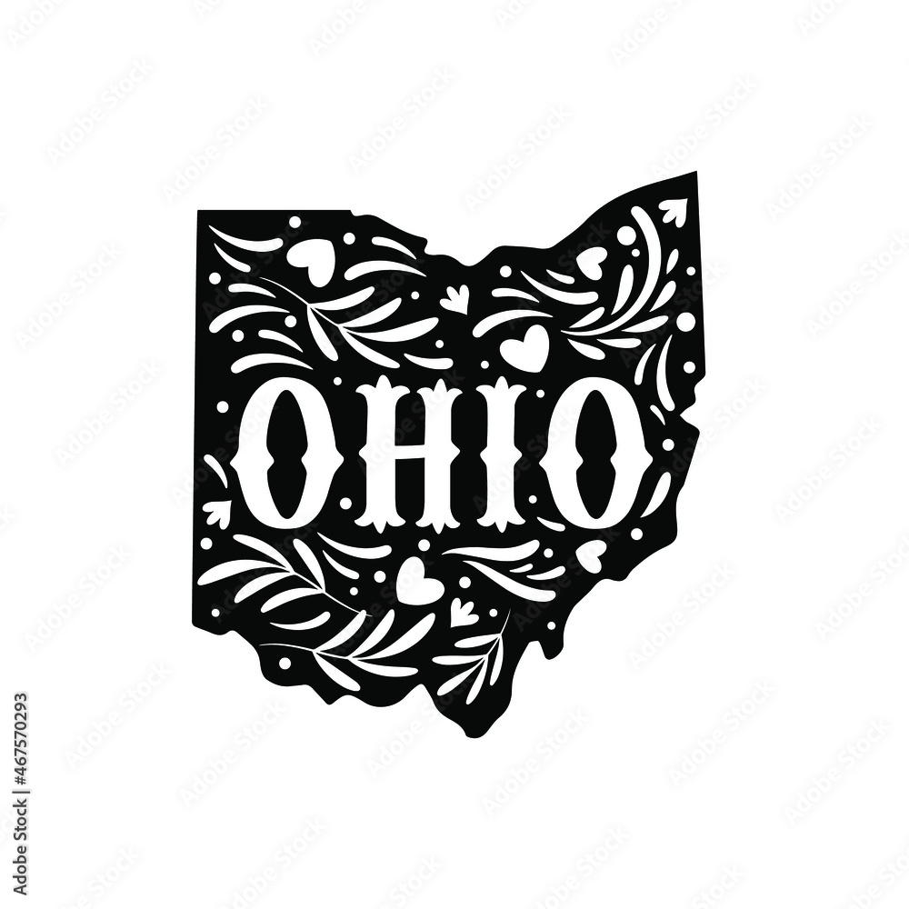 Ohio state map with doodle decorative ornaments. For printing on souvenirs and T-shirts - obrazy, fototapety, plakaty 