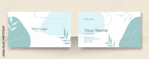 Business card design with elegant organic pattern. Modern concept with tan nude beige champagne brown soft pastel blob, liquid, floral, botanical, minimalist decoration art. Trendy Vector illustration