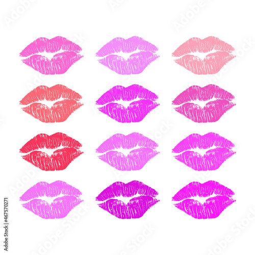 Print of lips kiss vector background. Color options