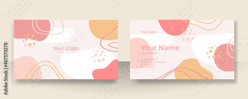 Business card design with elegant organic pattern. Modern concept with tan nude beige champagne brown soft pastel blob, liquid, floral, botanical, minimalist decoration art. Trendy Vector illustration