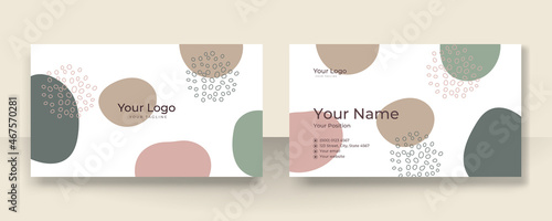 Business card design with elegant organic pattern. Modern concept with tan nude beige champagne brown soft pastel blob, liquid, floral, botanical, minimalist decoration art. Trendy Vector illustration