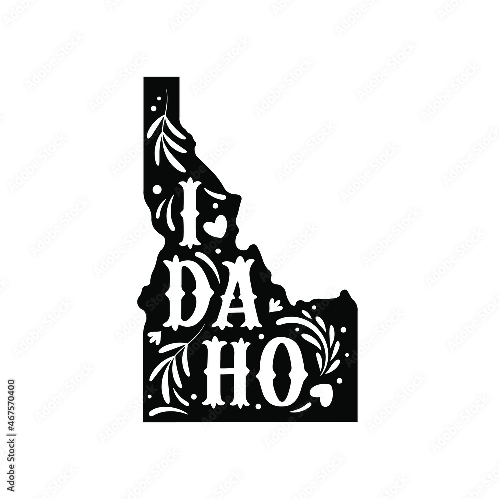 Fotografie Idaho state map with doodle decorative ornaments