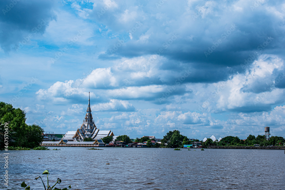 Sothon Wararam Worawihan Temple Chedi along the Bang Pakong River, Chachoengsao Province, Thailand