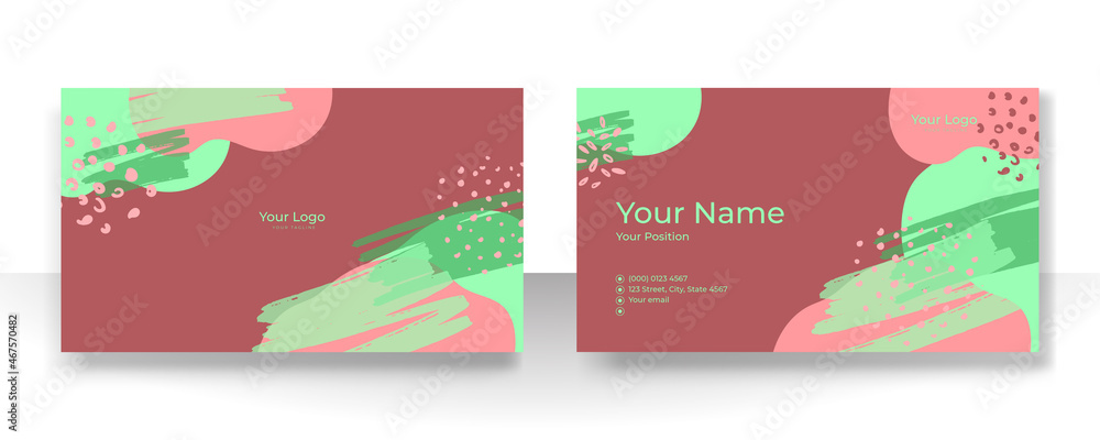 Business card design with nude tan champagne soft pastel brown organic elegant pattern. Modern concept with liquid, blob, brush, floral, leaves, line, beauty decoration art. Vector illustration