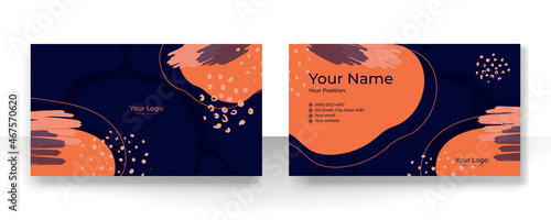 Business card design with nude tan champagne soft pastel brown organic elegant pattern. Modern concept with liquid, blob, brush, floral, leaves, line, beauty decoration art. Vector illustration