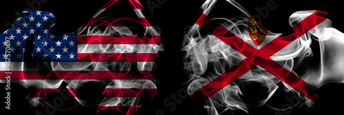 Wallpaper Mural United States of America vs United Kingdom, Great Britain, British, Jersey smoke flags placed side by side Torontodigital.ca