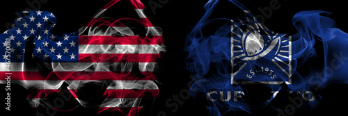 Wallpaper Mural United States of America vs United States of America, America, US, USA, American, Cupertino, California smoke flags placed side by side Torontodigital.ca