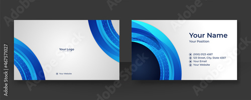 Modern blue business card design template. Creative and clean minimalist style. Luxury business card design template. Elegant dark back background with abstract wavy lines shiny. Vector illustration