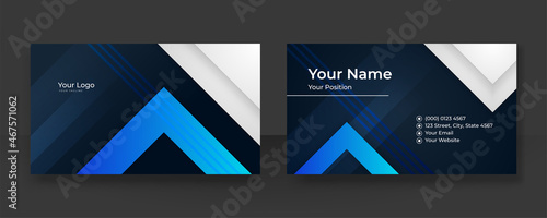 Modern blue business card design template. Creative and clean minimalist style. Luxury business card design template. Elegant dark back background with abstract wavy lines shiny. Vector illustration