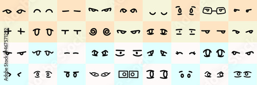 Animation Character Eyes Illustration Vector Set with various emotion expressions with simple manga style with layering very well each eyes with same ratio