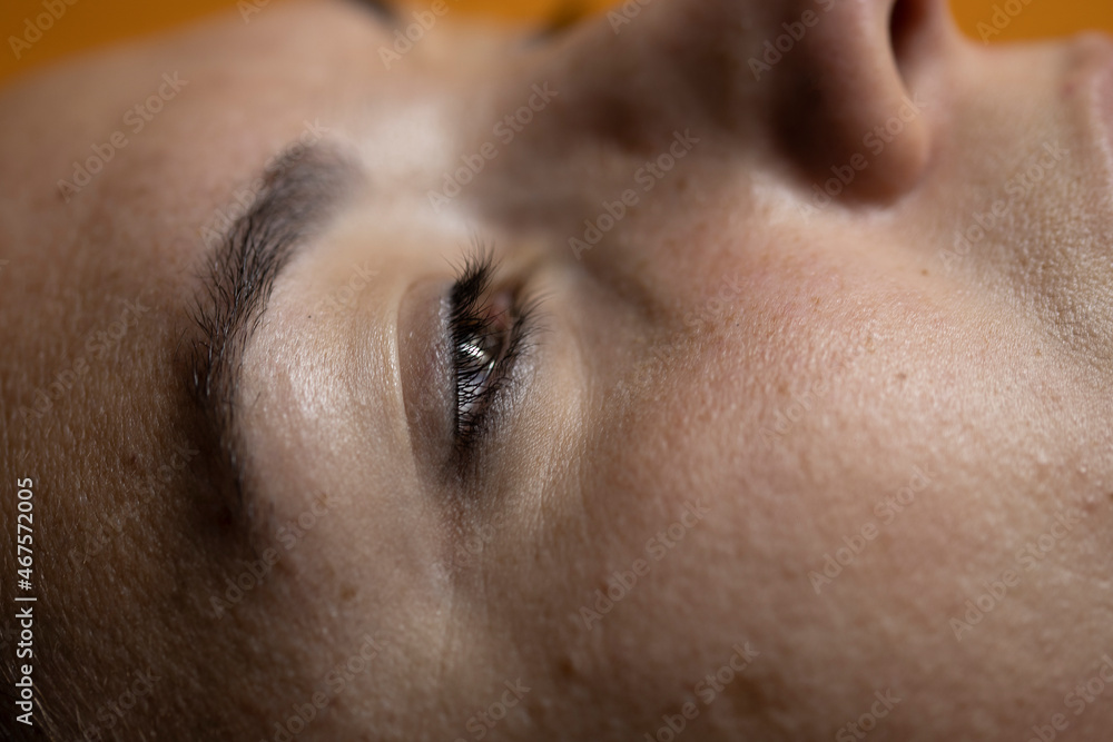 Extreme closeup of patient in hospital ready for exam or surgery. Health service concept Extreme closeup of patient in hospital ready for exam or surgery. Health service concept