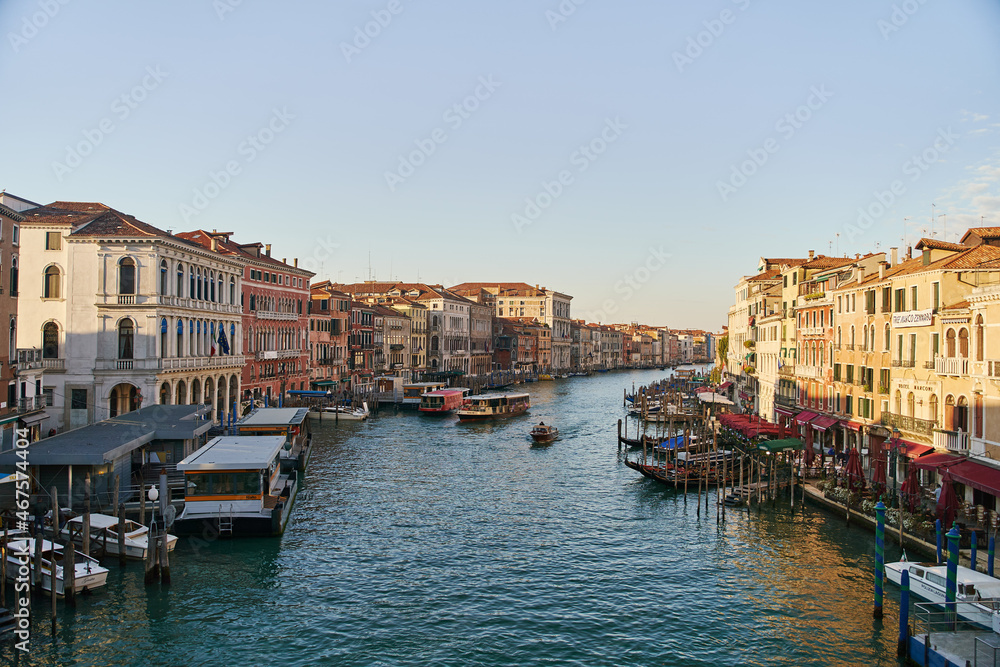 Venice, Italy - 10.12.2021: Beautiful view of famous Grand Canal in Venice, Italy