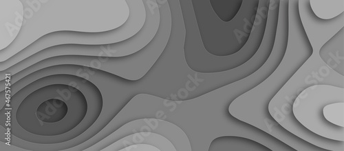 White and grey gradient 3d papercut. Papercut multi layers 3D color texture vector background. Abstract topography concept design or flowing liquid illustration for website template.