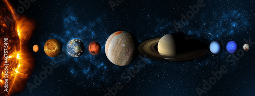 Solar system planet, comet, sun and star.Sun, mercury, Venus, planet earth, Mars, Jupiter, Saturn, Uranus, Neptune. Science and education background. Elements of this image furnished by NASA. photo