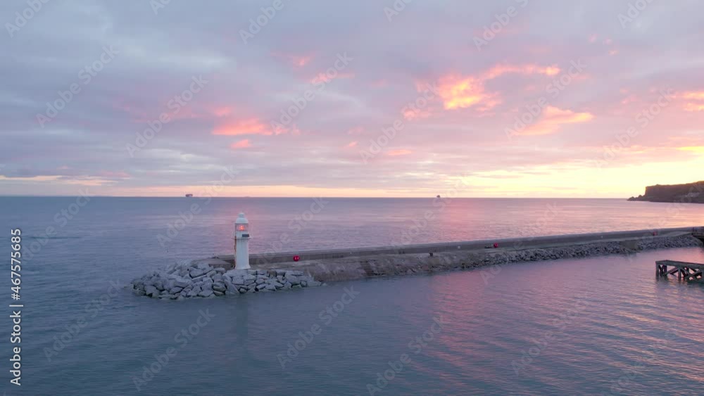 SUNRISE over BRIXHAM LIGHTHOUSE from a drone, Brixham, Devon, England, Europe SUNRISE over BRIXHAM LIGHTHOUSE from a drone, Brixham, Devon, England, Europe