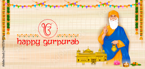 Happy Gurpurab, Guru Nanak Jayanti festival of Sikh celebration background