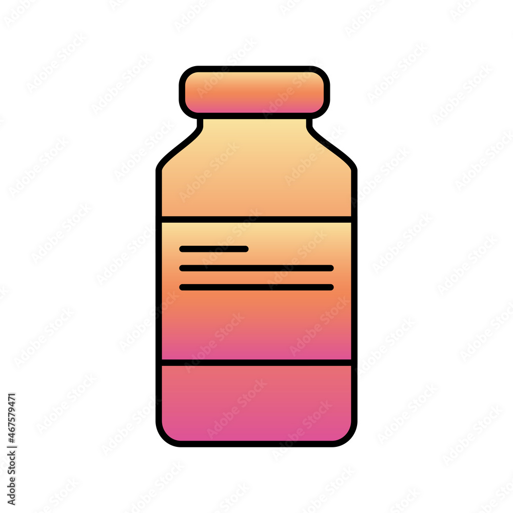 Medical vial with a vaccine. Bottle icon in pink gradient and black outline. Healthcare in modern flat design. Pharmaceutical pills for the virus and colds. Medical vial with a vaccine. Bottle icon in pink gradient and black outline. Healthcare in modern flat design. Pharmaceutical pills for the virus and colds.
