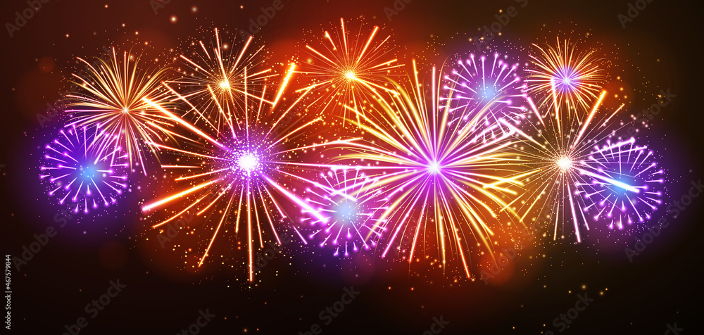 Fototapeta premium Vector holiday festival golden firework. Independence day, Christmas, New Year party