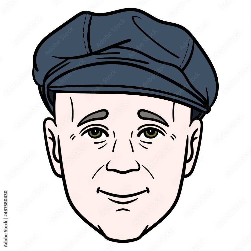 man's head with peaked cap. isolated, avatar, head.