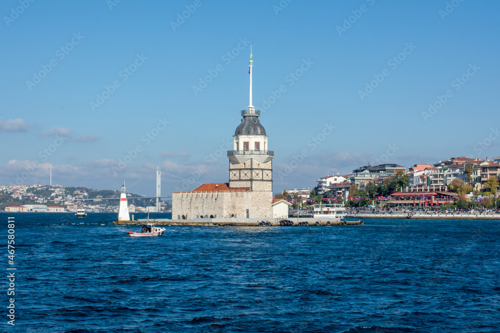 The historical Maiden's Tower in Üsküdar, Istanbul. The famous tower in the Bosphorus.
