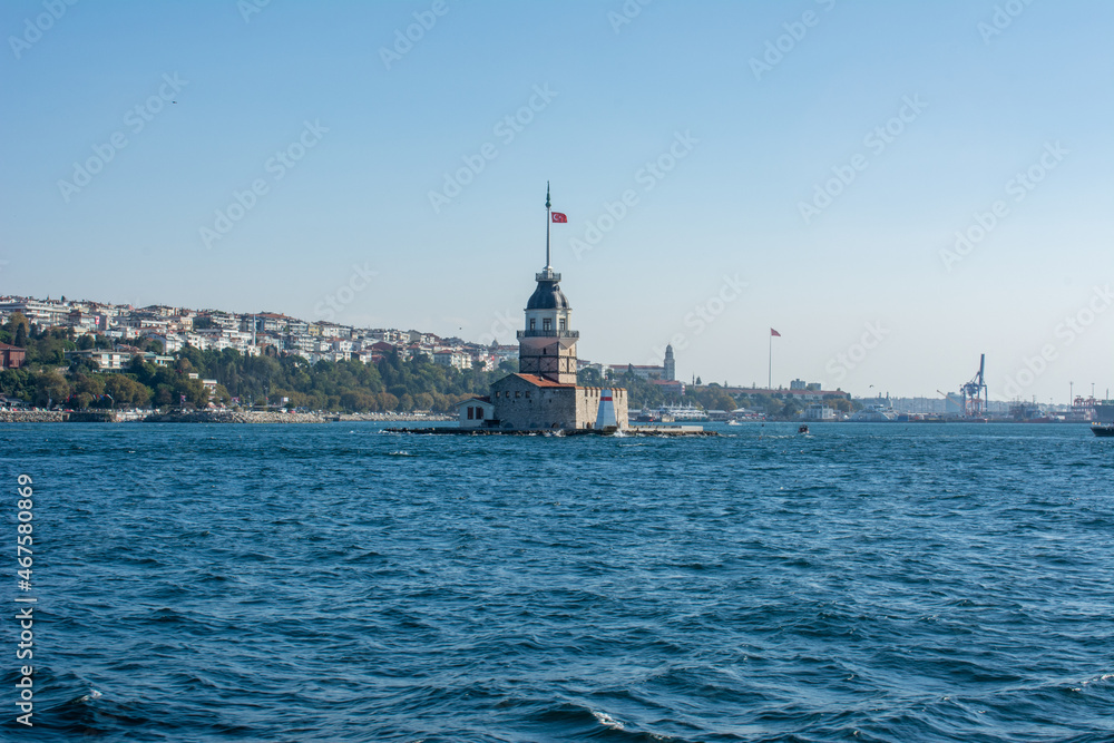The historical Maiden's Tower in Üsküdar, Istanbul. The famous tower in the Bosphorus.