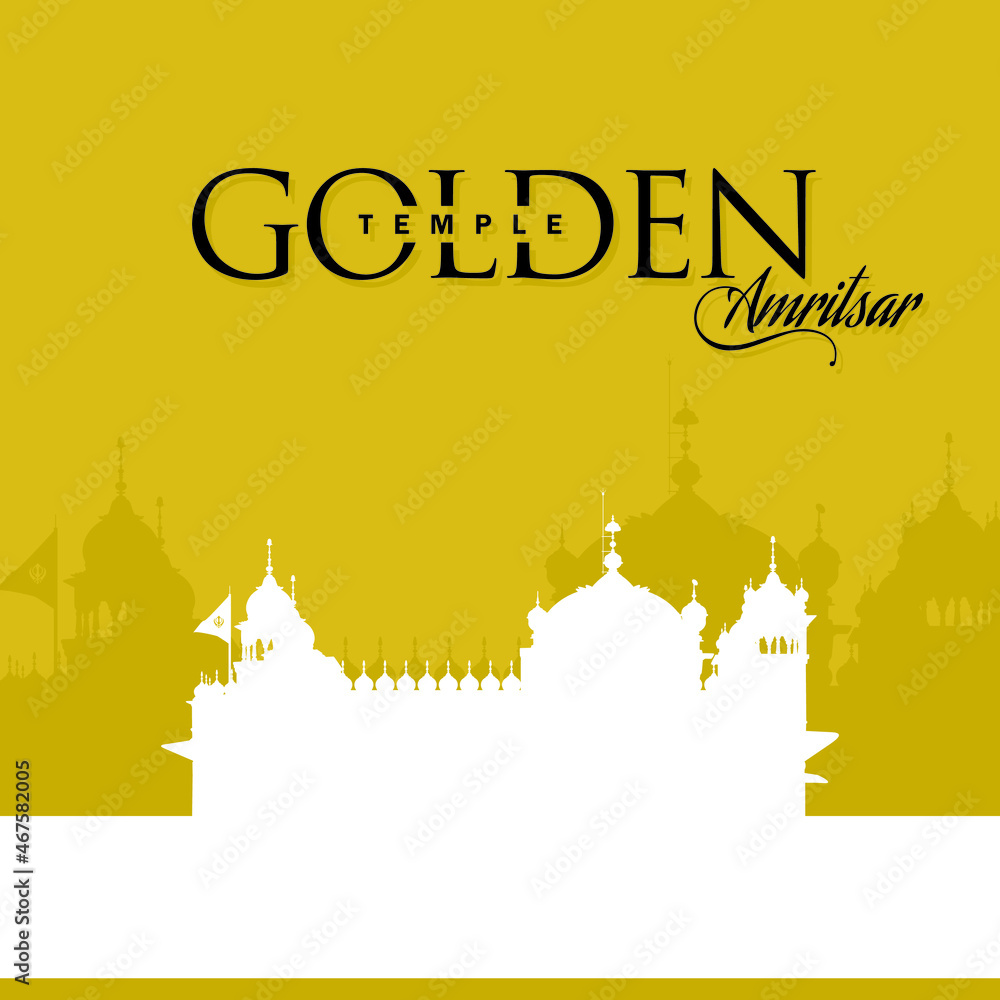 Creative Typography of Golden Temple, Amritsar. Silhouette of Golden