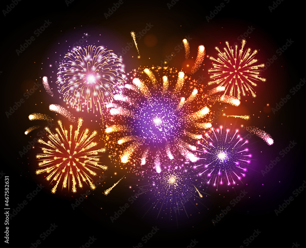 Fototapeta premium Vector holiday festival golden firework. Independence day, Christmas, New Year party