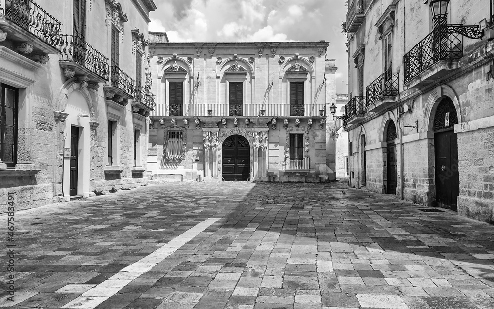 Small baroque square in central Lecce, Salento, Italy