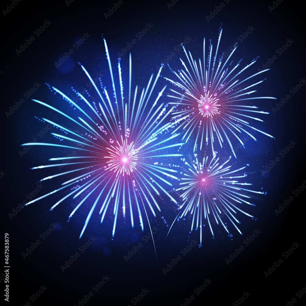 Vector holiday festival blue firework. Independence day, Christmas, New Year party