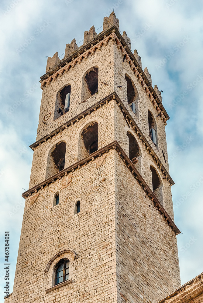 Belltower of the Temple of Minerva, landmark in Assisi, Italy Belltower of the Temple of Minerva, landmark in Assisi, Italy