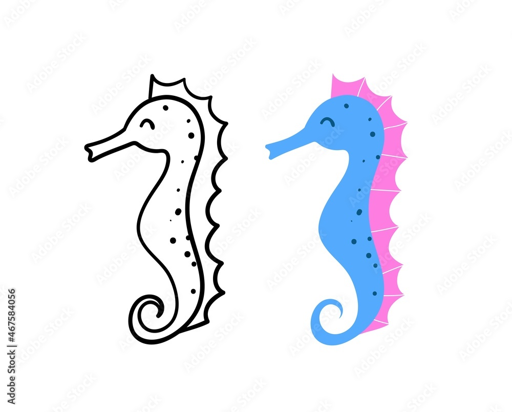 Hand drawn cute seahorse. Ocean life. Vector illustration. Hand drawn cute seahorse. Ocean life. Vector illustration.