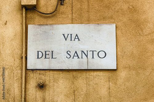 Street sign for Via del Santo in Padua, Italy photo