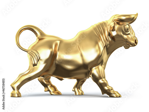 Golden bull isolated on white.