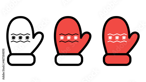 Red mittens. Snowflakes on mittens.Flat icons. Vector illustration.