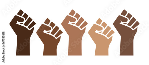 Black Lives Matter power pride fists, black history month, brown skin isolated, prejudice discrimination activism vector illustration, african american, people of color, graphic clip art. © lyonstock