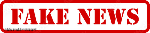Fake News red vector rubber stamp stencil illustration, isolated background, misinformation icon, false facts, text graphic design with line boarder. 