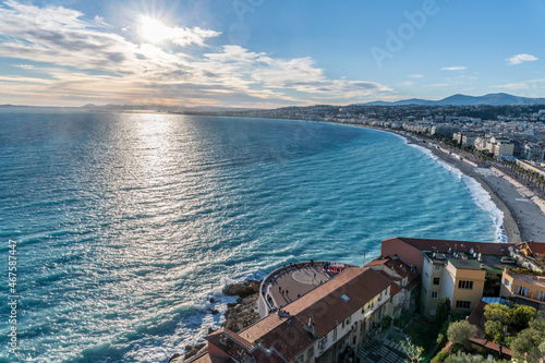 Paysage de mer sur la baie des anges à Nice sur la Côte d'Azur
